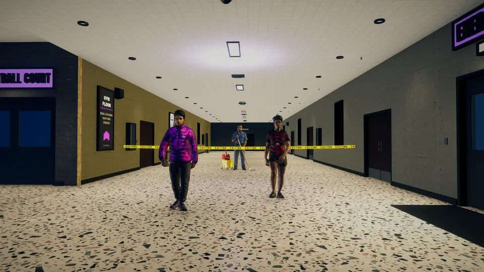 In-game: two boxers walking the PlayGym hallway